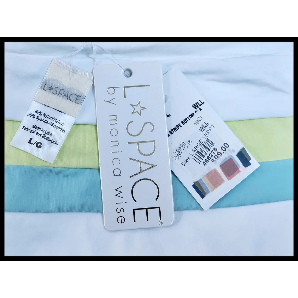 NWT L Space Portia Colorblock Stripe Swim Bikini Bottom Lined White Large NEW